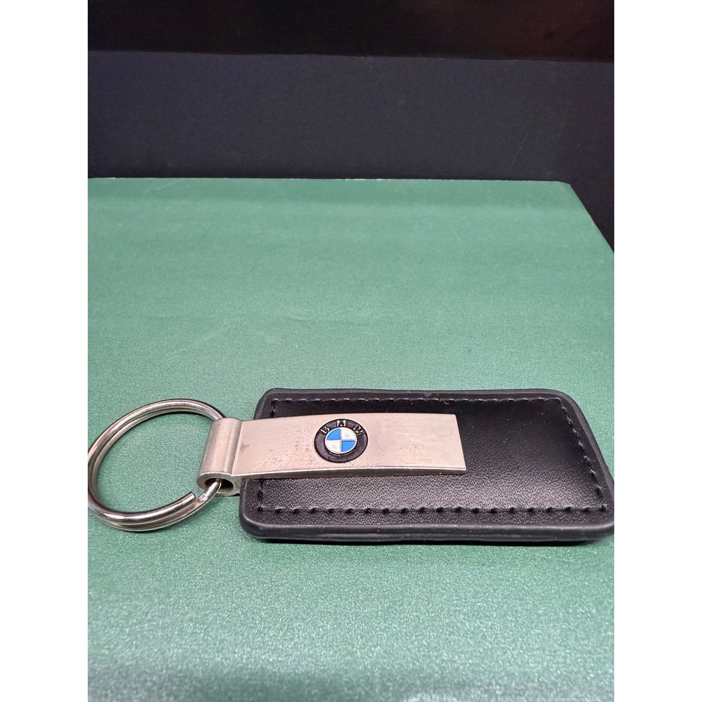 BMW Keychain Black Leather Metal Fob Braman Motorcars Roadside Assistance